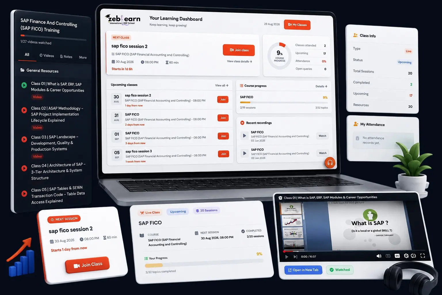 Zeblearn student learning dashboard on laptop, tablet and mobile